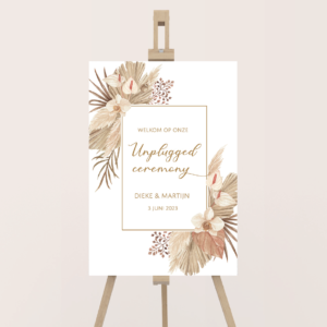 welkomsbord bruiloft unplugged ceremony boho