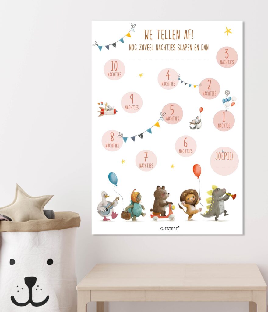 aftelkalender printable roze dierenparade