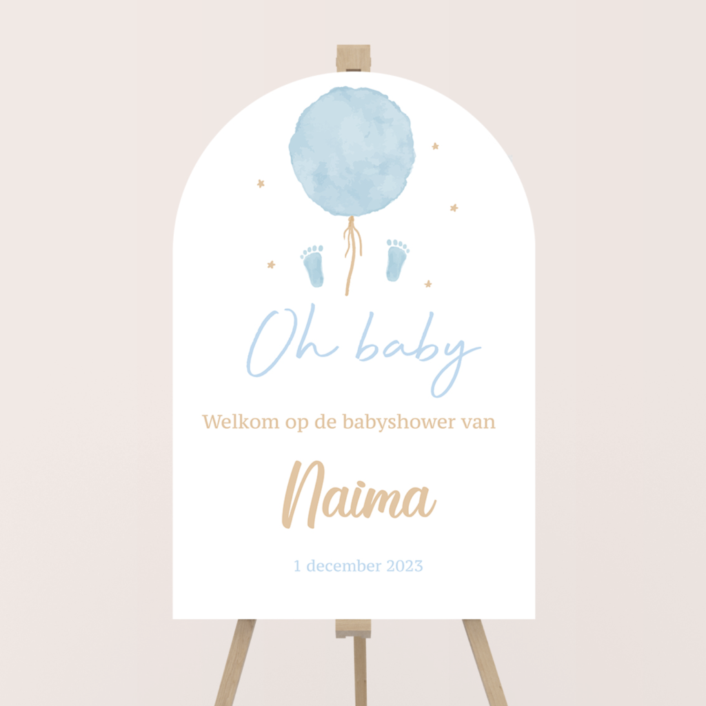 Welkomstbord babyshower voetjes blauw