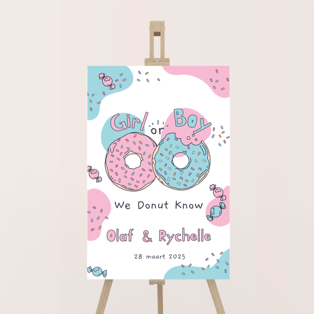 gender reveal welkomstbord donut