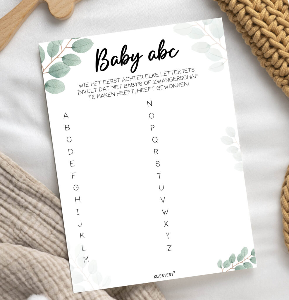 Babyshower ABC invulkaarten leafs