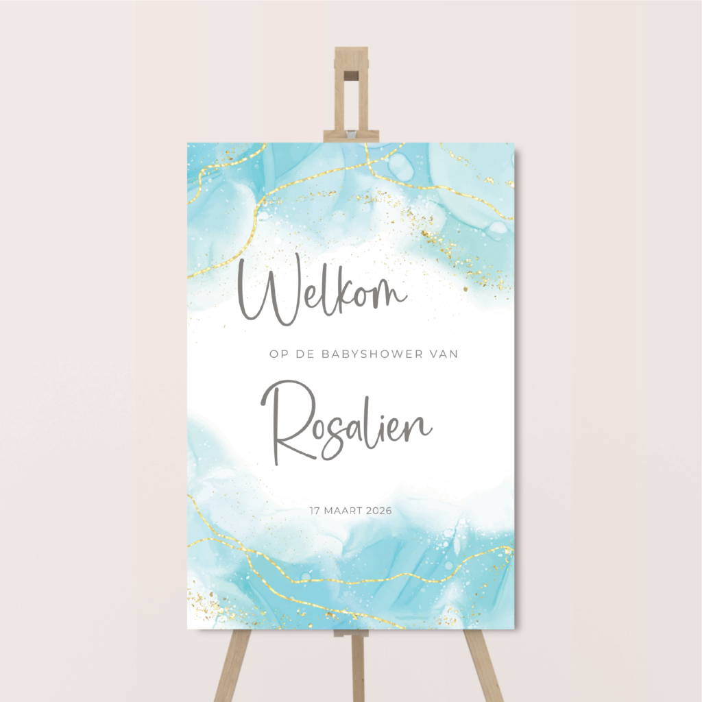 Babyshower-welkomstbord-blue-sparkle