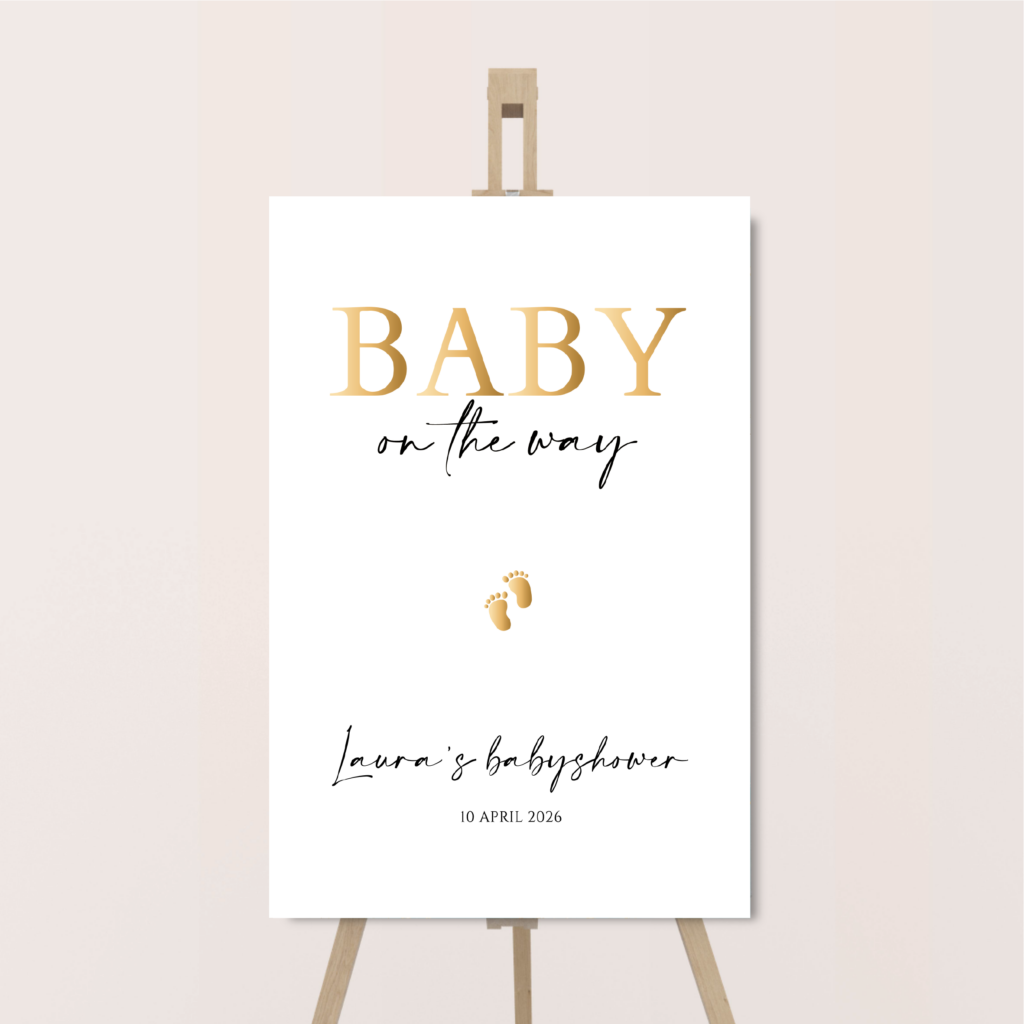 babyshower welkomstbord gouden voetjes