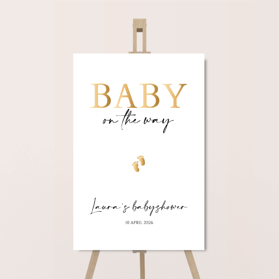 babyshower welkomstbord gouden voetjes