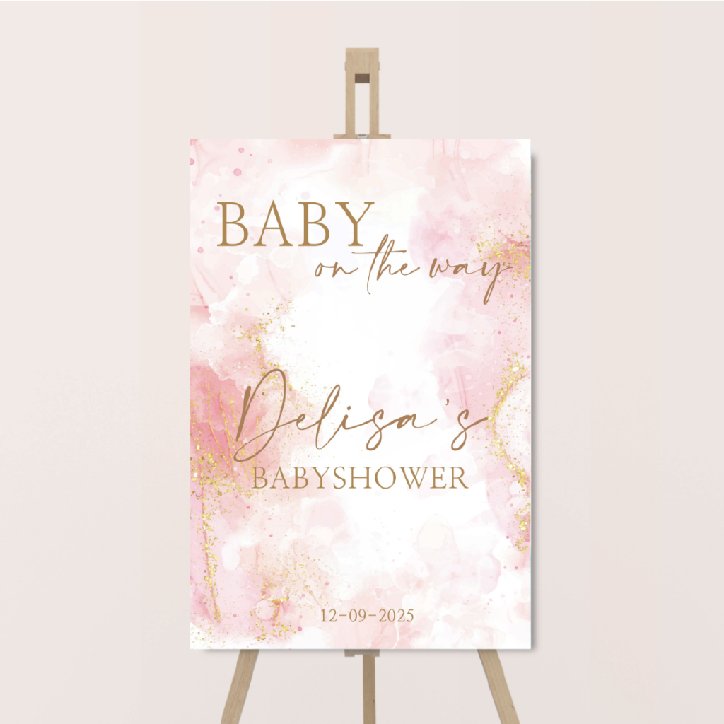 babyshower welkomstbord pink marble