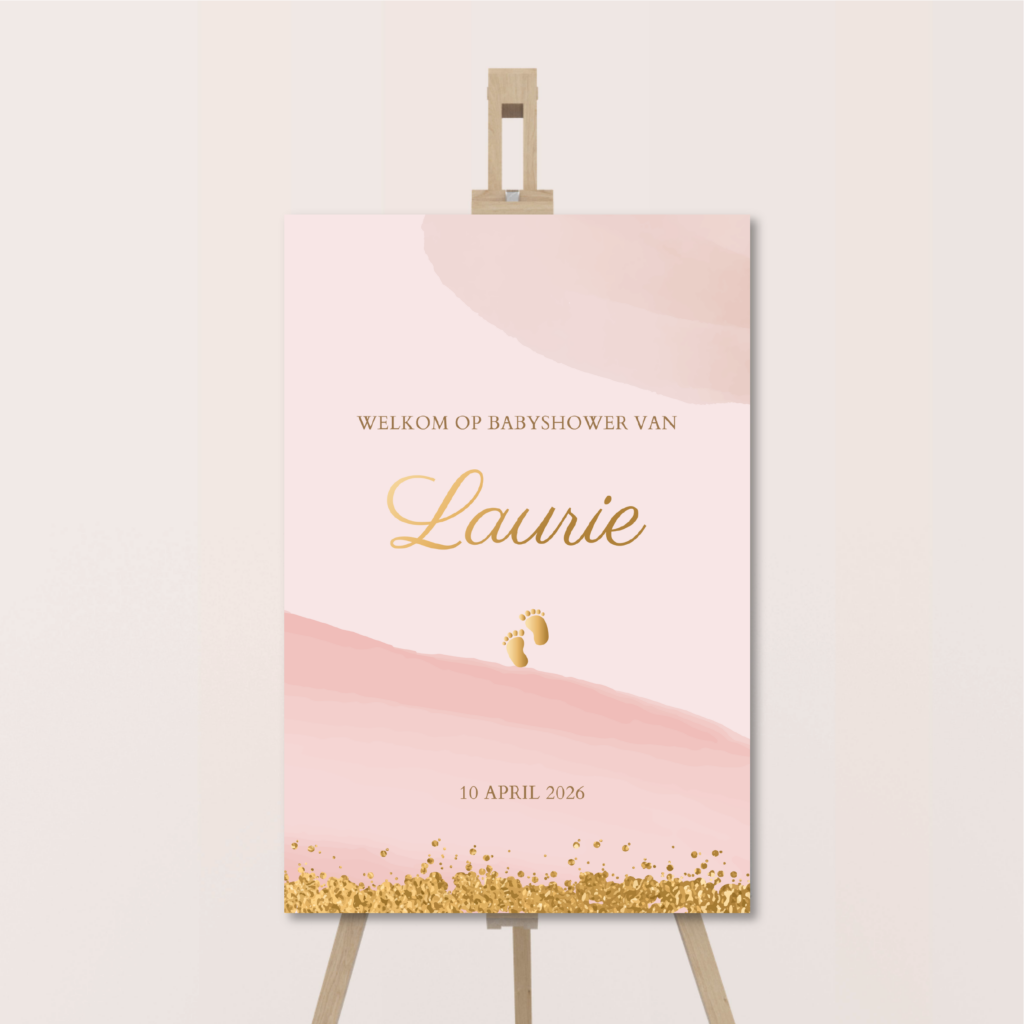 babyshower welkomstbord pink gold