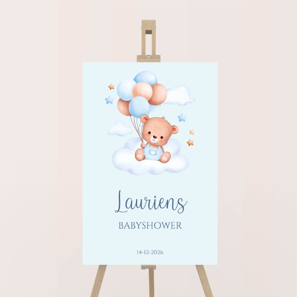 babyshower welkomstbord blauwe beer